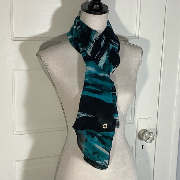 Calvin Klein Aqua & Black Scarf Long Sheer Shawl Versatile - Picture 2 of 4